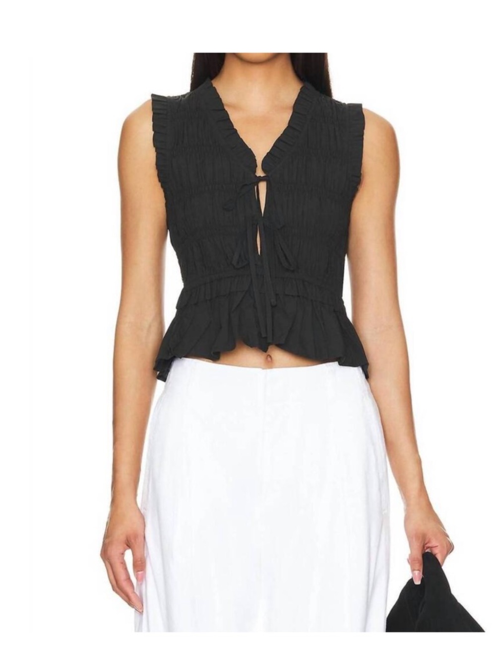 Rails Black Smocked Tie-Front Ruffle Camisole